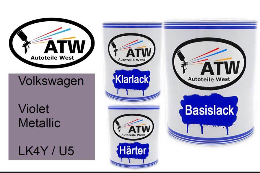 Volkswagen, Violet Metallic, LK4Y / U5: 1L Lackdose + 1L Klarlack + 500ml Härter - Set, von ATW Autoteile West.